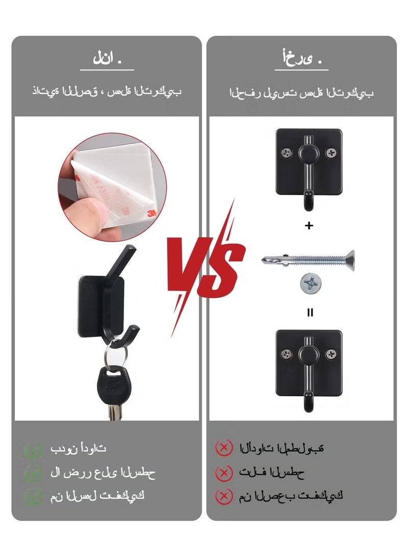 6 خطافات منشفة لاصقة للجدار، خطافات حمام ودش من الفولاذ المقاوم للصدأ، خطافات قوية للجدار أو الباب، خطاف منشفة مقاوم للماء بدون مسامير (أسود) - Image 4